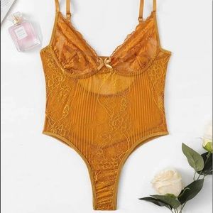 NWOT orange lace teddy thong bodysuit